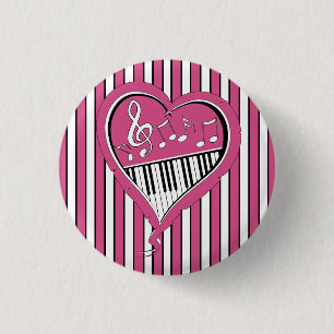 Stylish Piano Music Notes in Pink, Black and White 3 Cm Round Badge