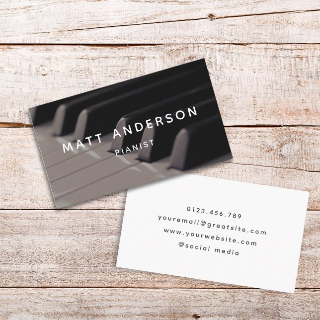 Stylish Piano Musician Minimal Black and White Business Card (Creator Uploaded)