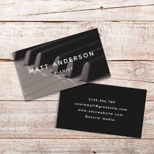 Stylish Piano Musician Minimal Black and White Business Card