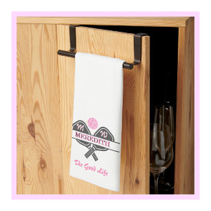 Stylish Pickleball Gal PaddlesMonogram First Name  Tea Towel
