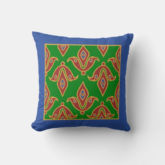 Stylish Pillow, Fleur-de-Lys, Maroon, Blue, Green Cushion (Front)