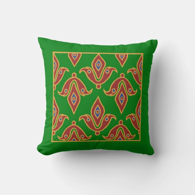 Stylish Pillow, Fleur-de-Lys, Maroon, Blue, Green Cushion (Front)