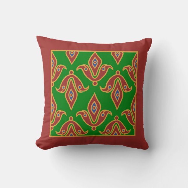 Stylish Pillow, Fleur-de-Lys, Maroon, Green Cushion (Front)