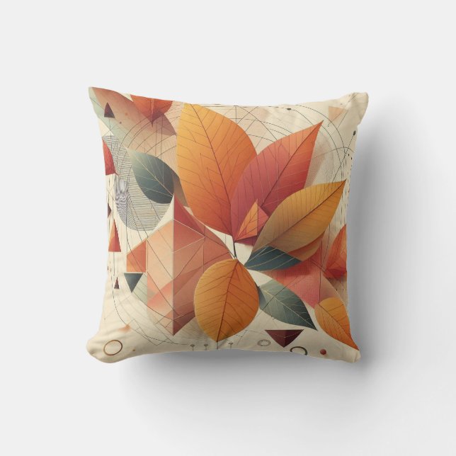 Stylish Pillow with Leaf & Geometric Pattern (Front)