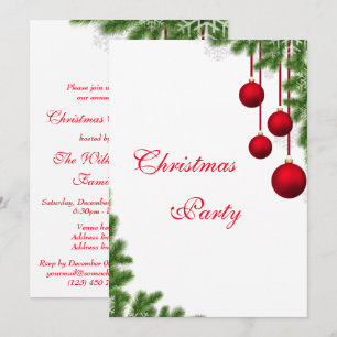 Stylish Pine & Baubles Christmas Party Invitation