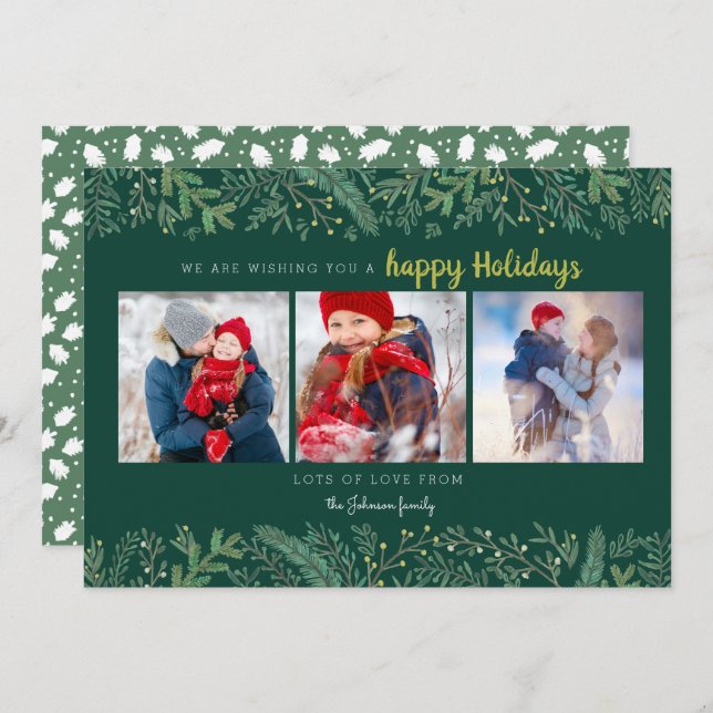 Stylish Pine Vines green trees Holidays Holiday Card (Front/Back)