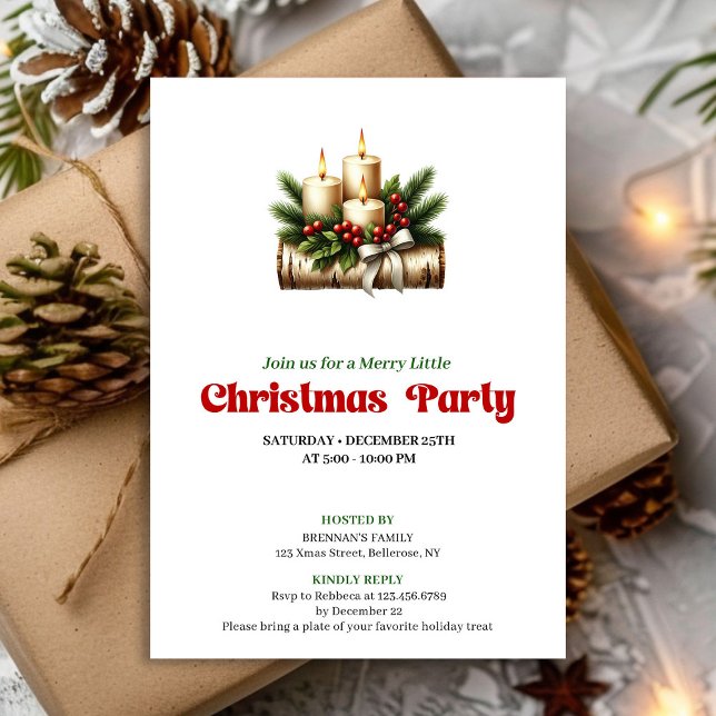 Stylish Pine Wreath Christmas Candles Invite (Stylish Pine Wreath Christmas Candles Invite)