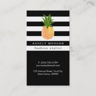 Stylish Pineapple with Black White Stripes Business Card