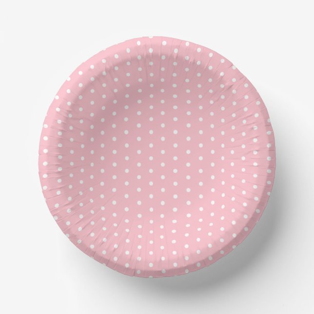 Stylish Pink 7" Paper Bowl Plate with White Dots (Front)