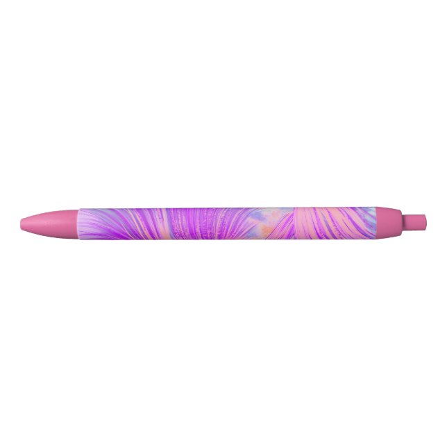 Stylish Pink Abstract Feathers Black Ink Pen (Front)