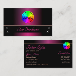 Stylish Pink and Black Chic with Logo Professional Business Card
