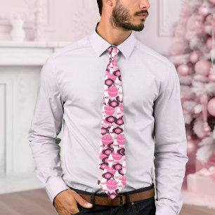 Stylish Pink And Black Retro Ornaments Christmas Tie