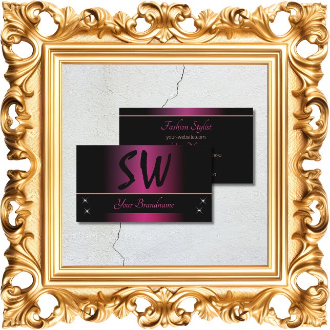 Stylish Pink and Black with Monogram Professional Business Card (Creator Uploaded)