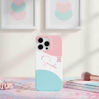 Stylish Pink and blue Abstract geometric momogram iPhone 16 Pro Max Case