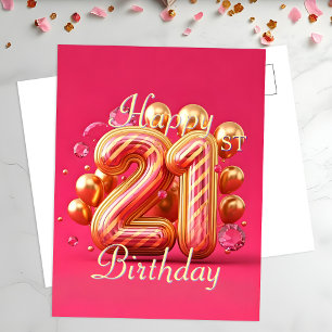 Stylish Pink and Gold 21st Birthday Celebration Postcard