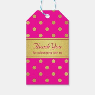 Stylish Pink and Gold Glitter Polka Dots Thank You Gift Tags