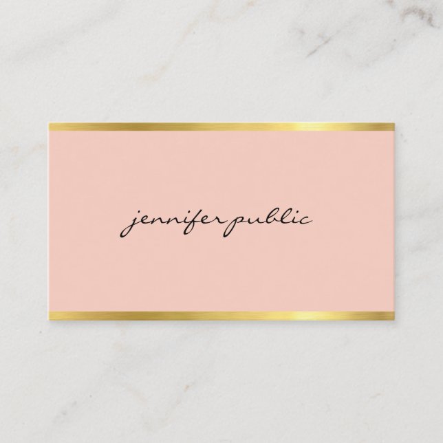 Stylish Pink And Gold Professional Trendy Modern Business Card (Front)