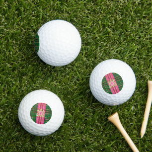 Stylish Pink and Green Plaid Monogram Golf Balls