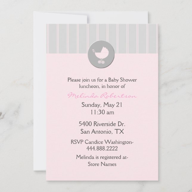 Stylish Pink and Grey Baby Shower Invitation (Front)
