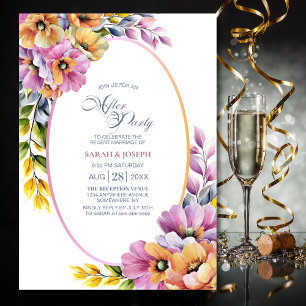 Stylish Pink and Orange Floral Wedding After Party Invitation