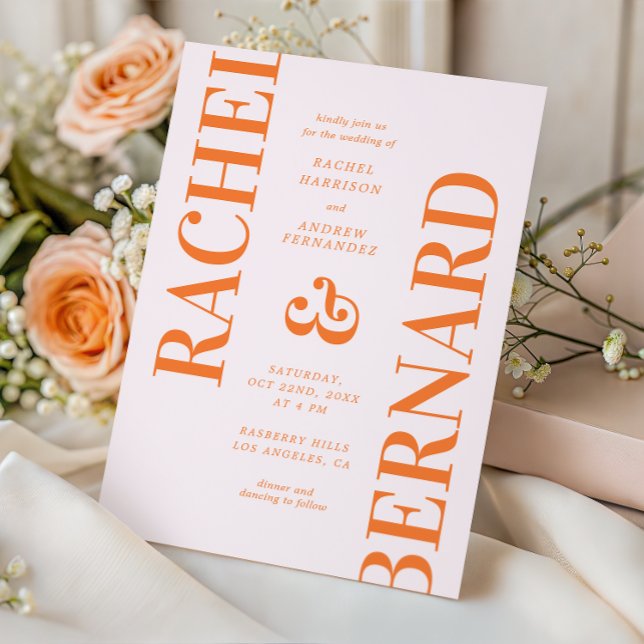 Stylish Pink and Orange Typography QR Code Wedding Invitation (Creator Uploaded)