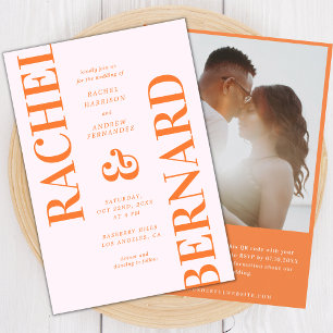 Stylish Pink and Orange Typography QR Code Wedding Invitation