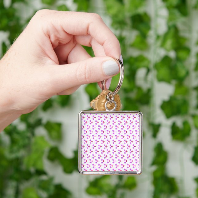 Stylish Pink and Purple Blossoms Repeating Pattern Key Ring (Hand)