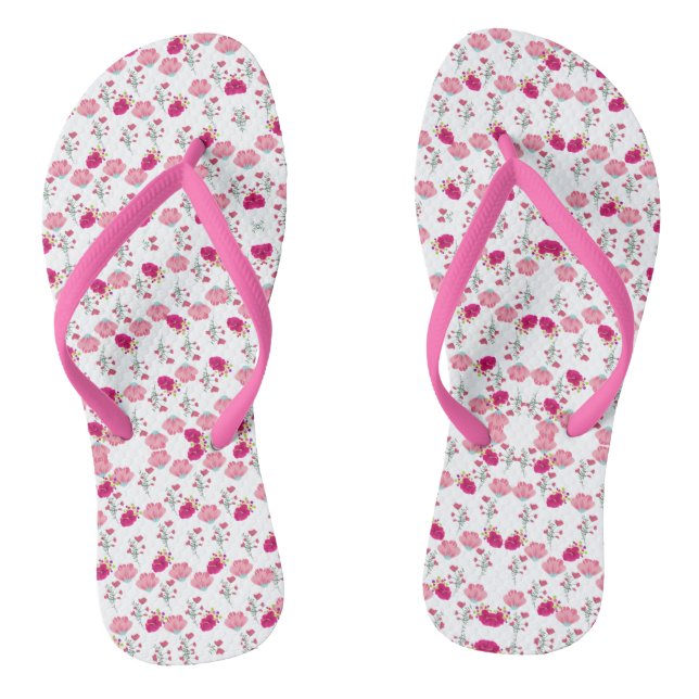 Stylish Pink and red Floral Print Pattern Thongs (Footbed)