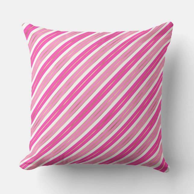 Stylish Pink and Silver Foil Christmas Stripes Cushion (Front)