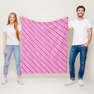 Stylish Pink and Silver Foil Christmas Stripes Fleece Blanket