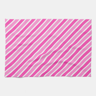 Stylish Pink and White Christmas Stripes Tea Towel