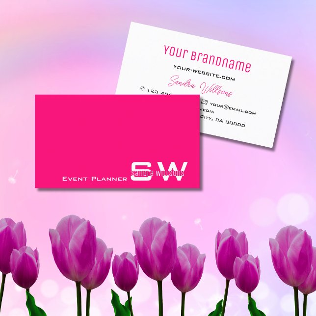 Stylish Pink and White Modern with Monogram Simple Business Card (Creator Uploaded)