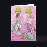 Stylish Pink Beauty Salon Girly Greeting Card<br><div class="desc">a stylish pink greeting card with two girls in a beauty salon</div>