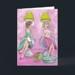Stylish Pink Beauty Salon Girly Greeting Card<br><div class="desc">a stylish pink greeting card with two girls in a beauty salon</div>