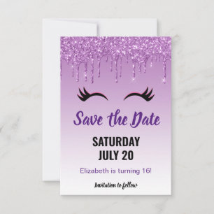 Stylish Pink & Black Eyelashes on Dripping Glitte Save The Date