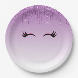 Stylish Pink & Black Eyelashes on Dripping Glitter Paper Plate