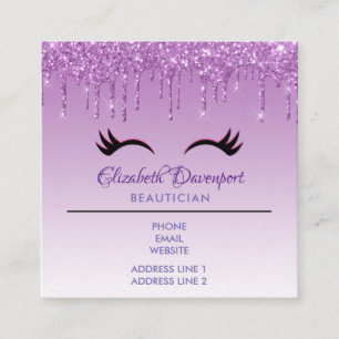 Stylish Pink & Black Eyelashes on Dripping Glitter Square Business Card