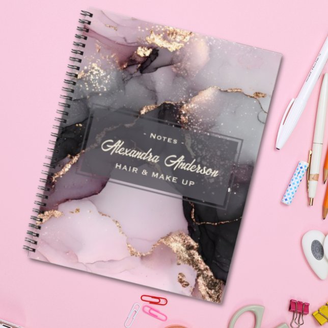 Stylish Pink Black Gold Glitter Agate Marble Notebook (Stylish Pink Black Gold Glitter Agate Marble Notebook)