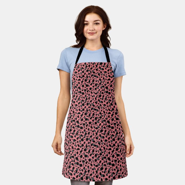 Stylish Pink Black Gray Camo Pattern Abstract Apron (Worn)