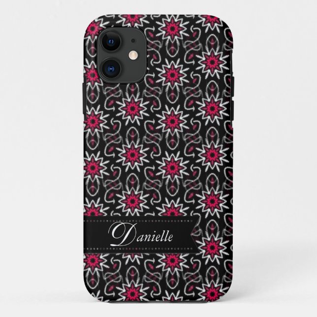 Stylish Pink+Black Stars pattern iPhone 5 Case (Back)