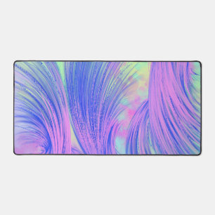 Stylish Pink Blue Abstract Feathers Desk Mat
