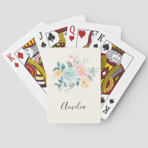 Stylish Pink & Blue Flower Bouquet Playing Cards