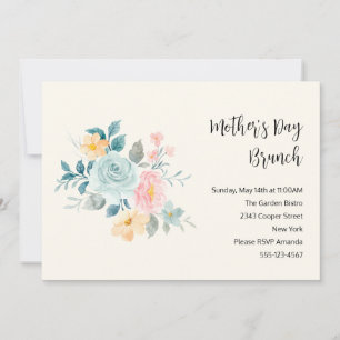 Stylish Pink & Blue Flowers Mother's Day Brunch Invitation