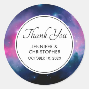 Stylish Pink & Blue Galaxy Stars Abstract Wedding Classic Round Sticker