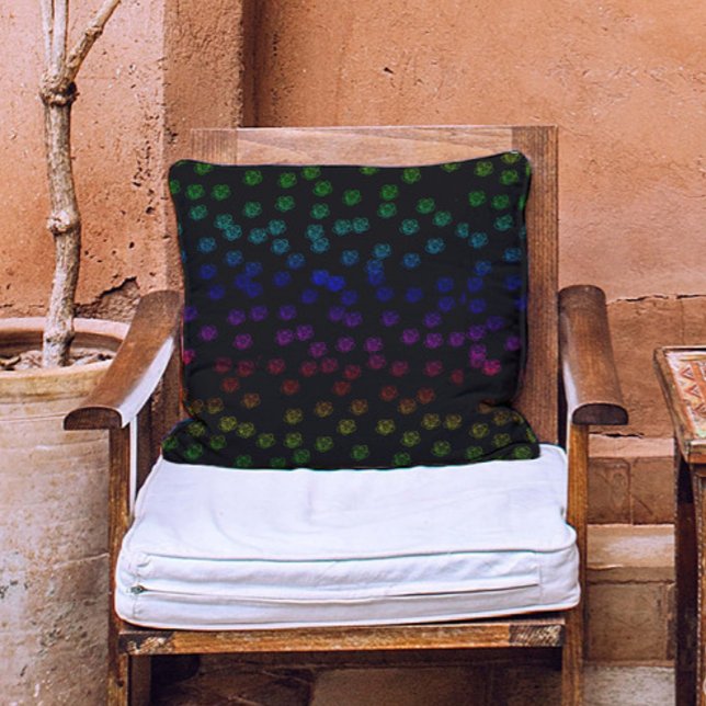 Stylish pink Blue purple Flowers pattern on black Cushion (Creator Uploaded)