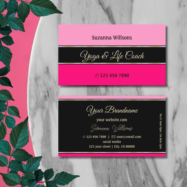 Stylish Pink Borders on Black Professional Modern Business Card (Creator Uploaded)