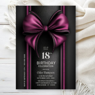 Stylish Pink Bow 18th Birthday Party Invitation