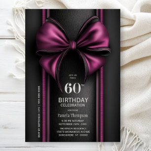 Stylish Pink Bow 60th Birthday Party Invitation