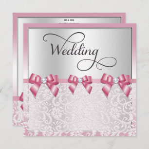 Stylish Pink Bows & Lace Wedding Invitation