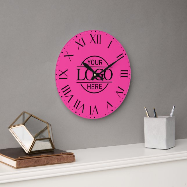 Stylish Pink Branded Company Business Logo Custom Large Clock (Office)